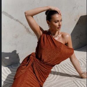 Orange shimmery wrap dress